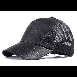 Black shimmer Ponytail Baseball Cap